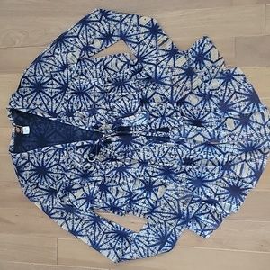 Jean Paul Gauntier Soleil Rare Tie Front Sunburst cardigan top blue tan XL